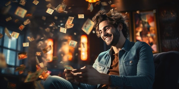 Ilustrasi mekanisme permainan slot online dengan gulungan berputar dan simbol bonus yang beragam di mpo99id